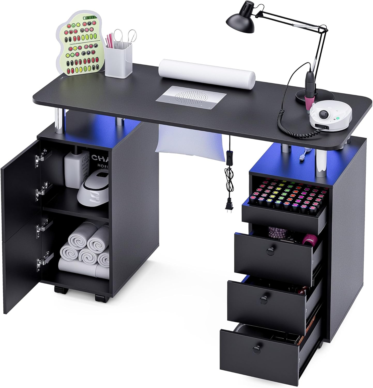 Nail Desk for Nail Tech with Electric Dust Collector and Storage