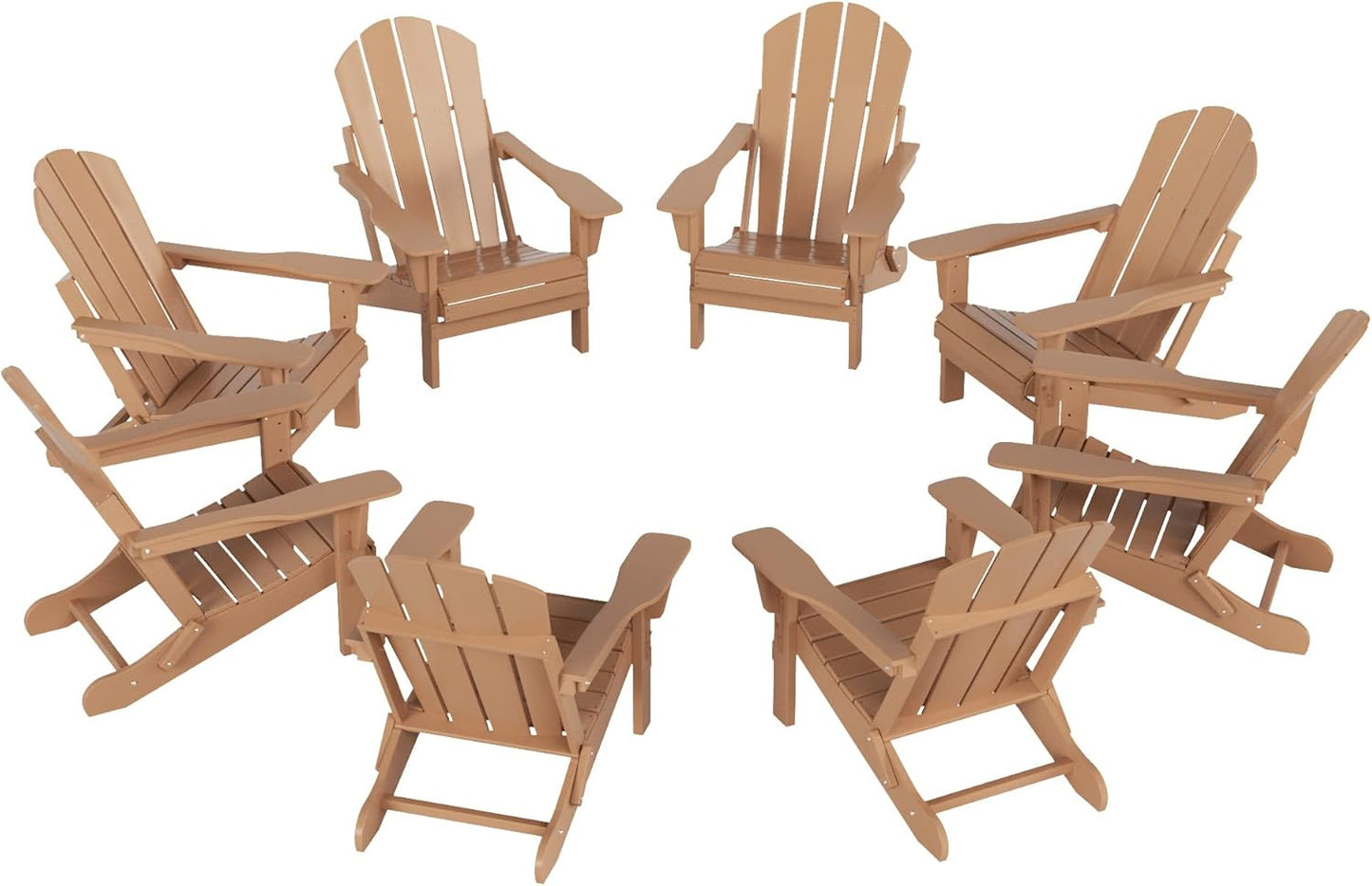 Malibu Outdoor Folding Poly Adirondack Chair Set of 8, Teak