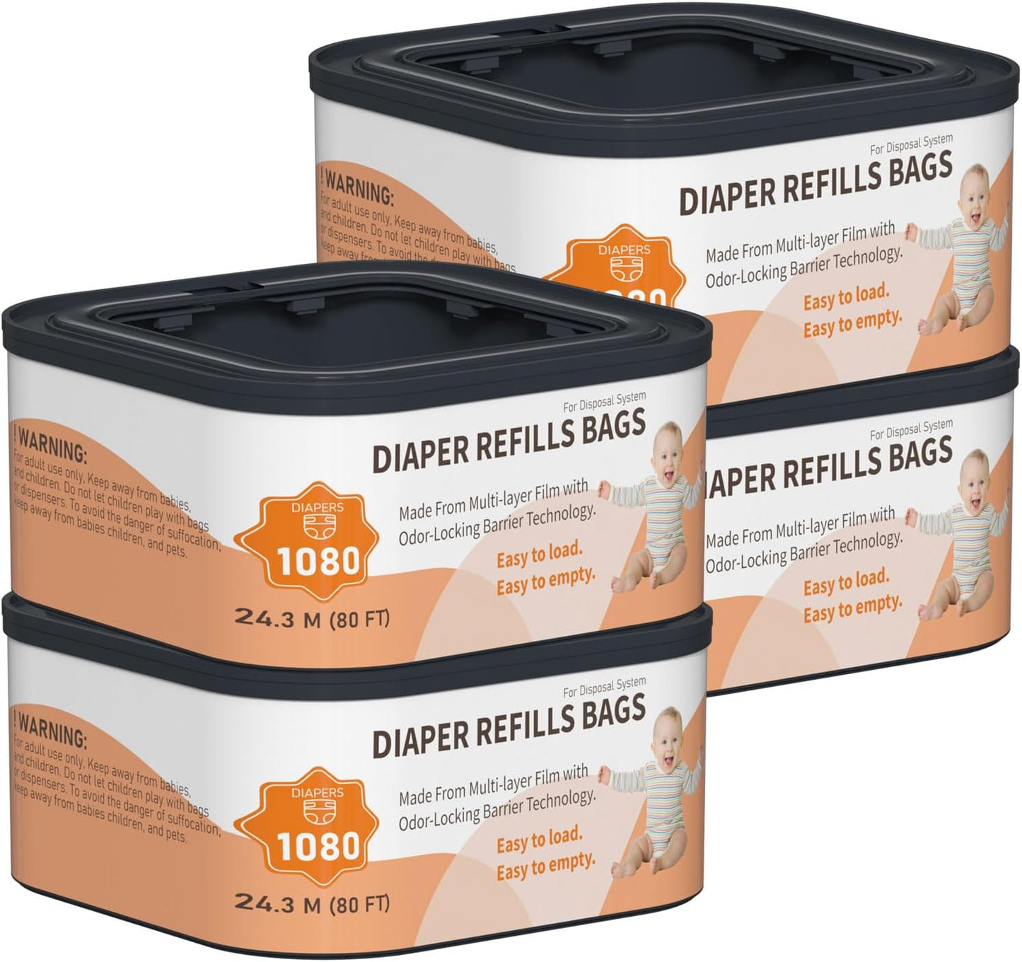 Jumbo+ Square Refills Disposal Bags for Diaper Genie Pails