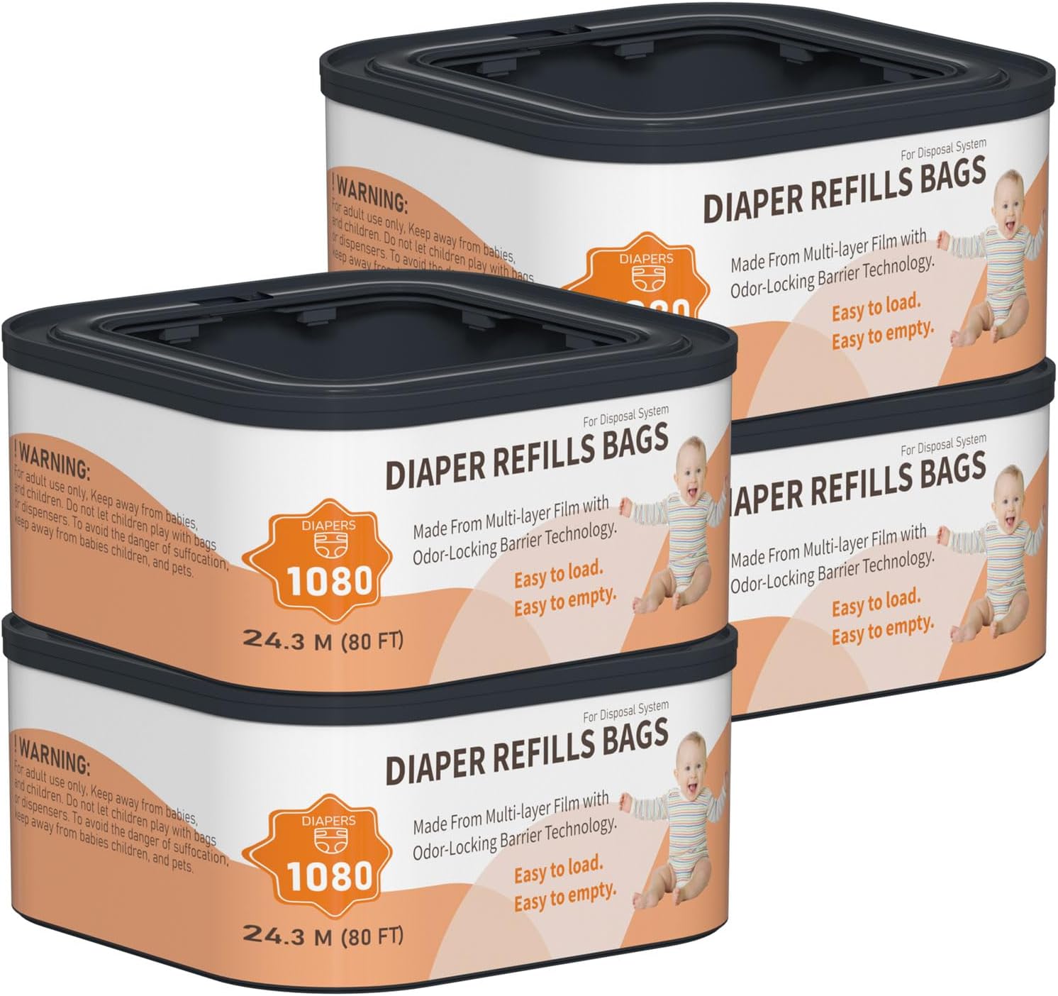 Jumbo+ Square Refills Disposal Bags for Diaper Genie Pails