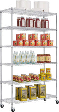 6-Tier Wire Storage Shelves with Wheels - Adjustable Heavy-Duty
