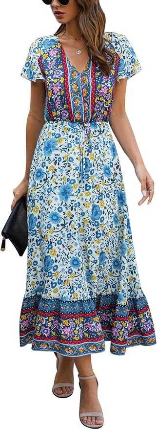 TEMOFON Women's Summer Bohemian Floral Maxi Dress for All Sizes