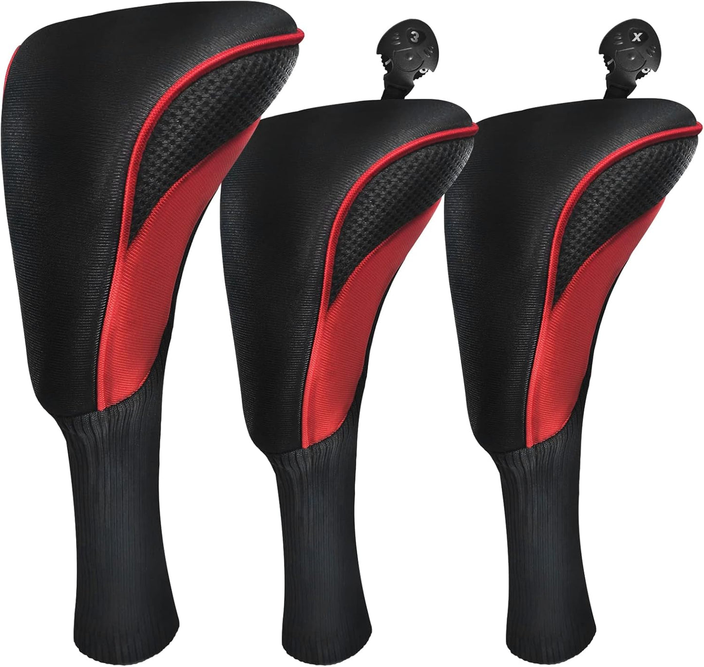 Premium Golf Club Headcovers Set - Tagged, Long Neck, Mesh - 3 Pcs