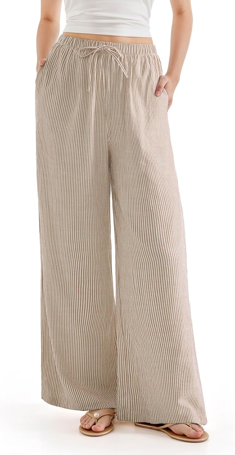 SUUKSESS Women Wide Leg Linen Pants for Casual Summer Style