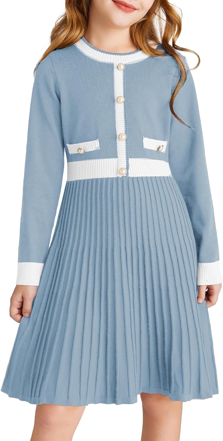 Girls Sweater Fall Dress Long Sleeve Knit A Line Casual Style