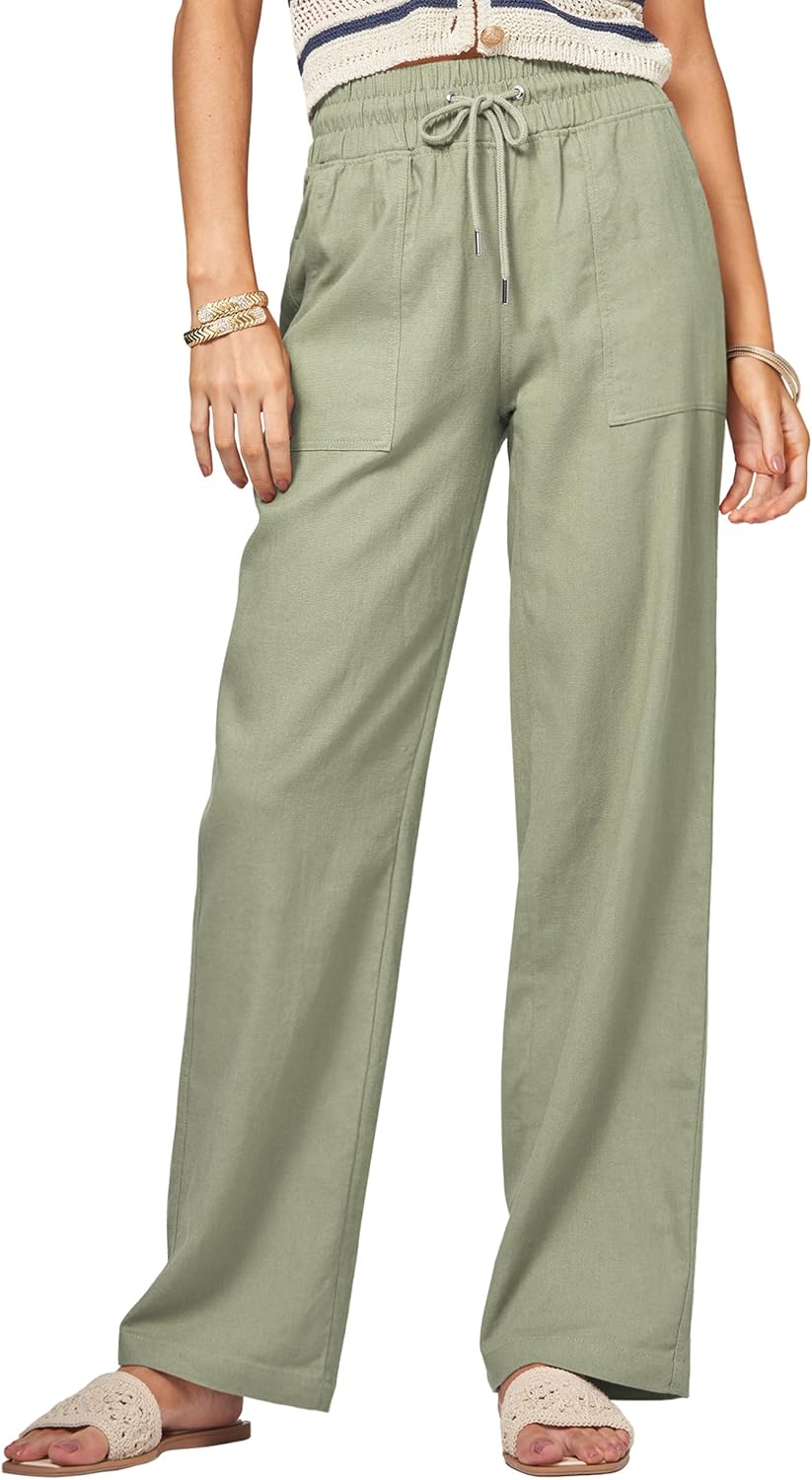 Women Linen Pants Wide Leg Palazzo Pants for Summer Comfort