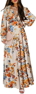Womens Boho Deep V Neck Short Sleeve Long Dress - Flattering Fit