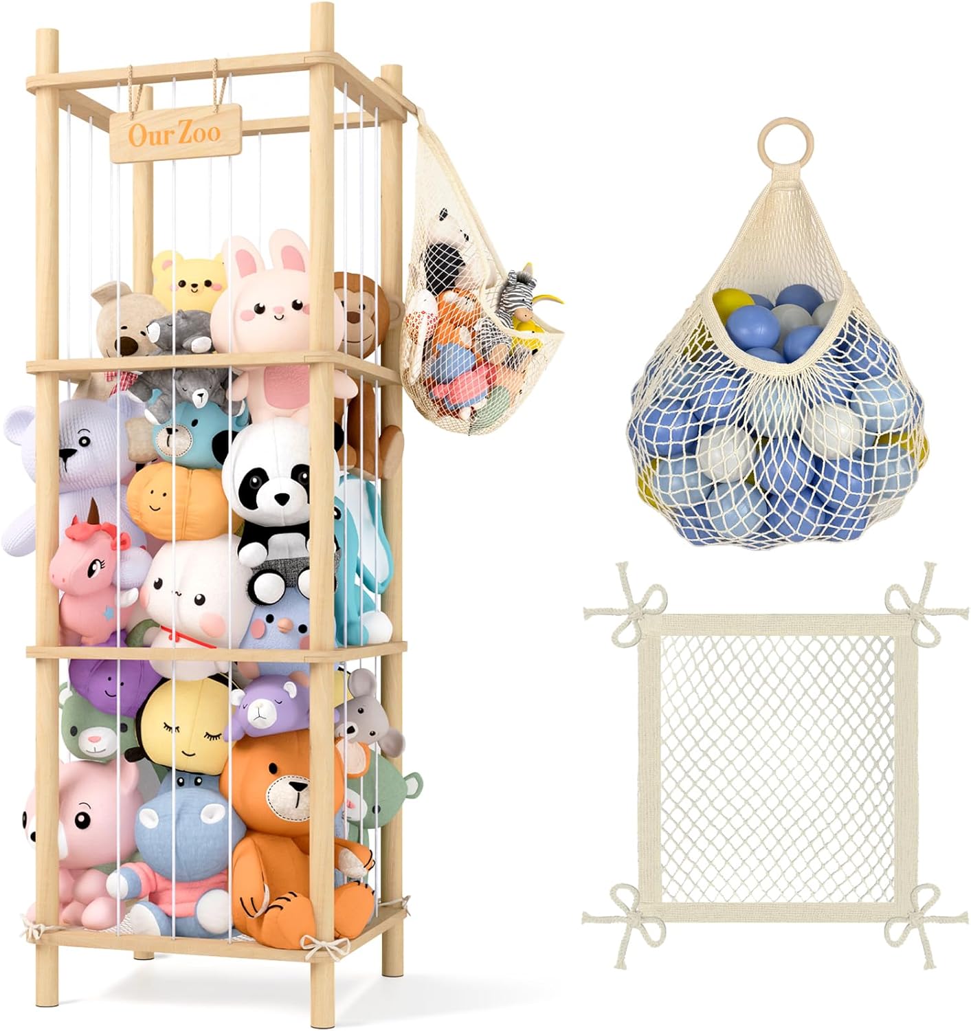 Stuffed Animal Storage Organizer with Wooden Zoo Cage Design