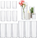 Glass Cylinder Vases 12 Pack 4, 6, 8, 10 in - Clear Centerpiece Set