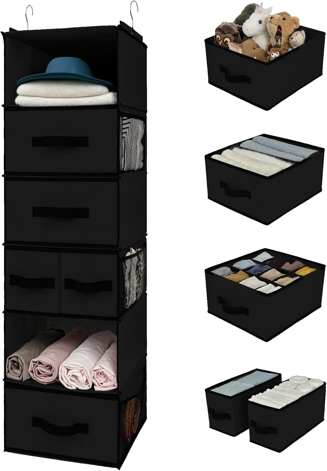 Hanging Closet Organizer with 6 Shelves and 5 Drawers for Storage