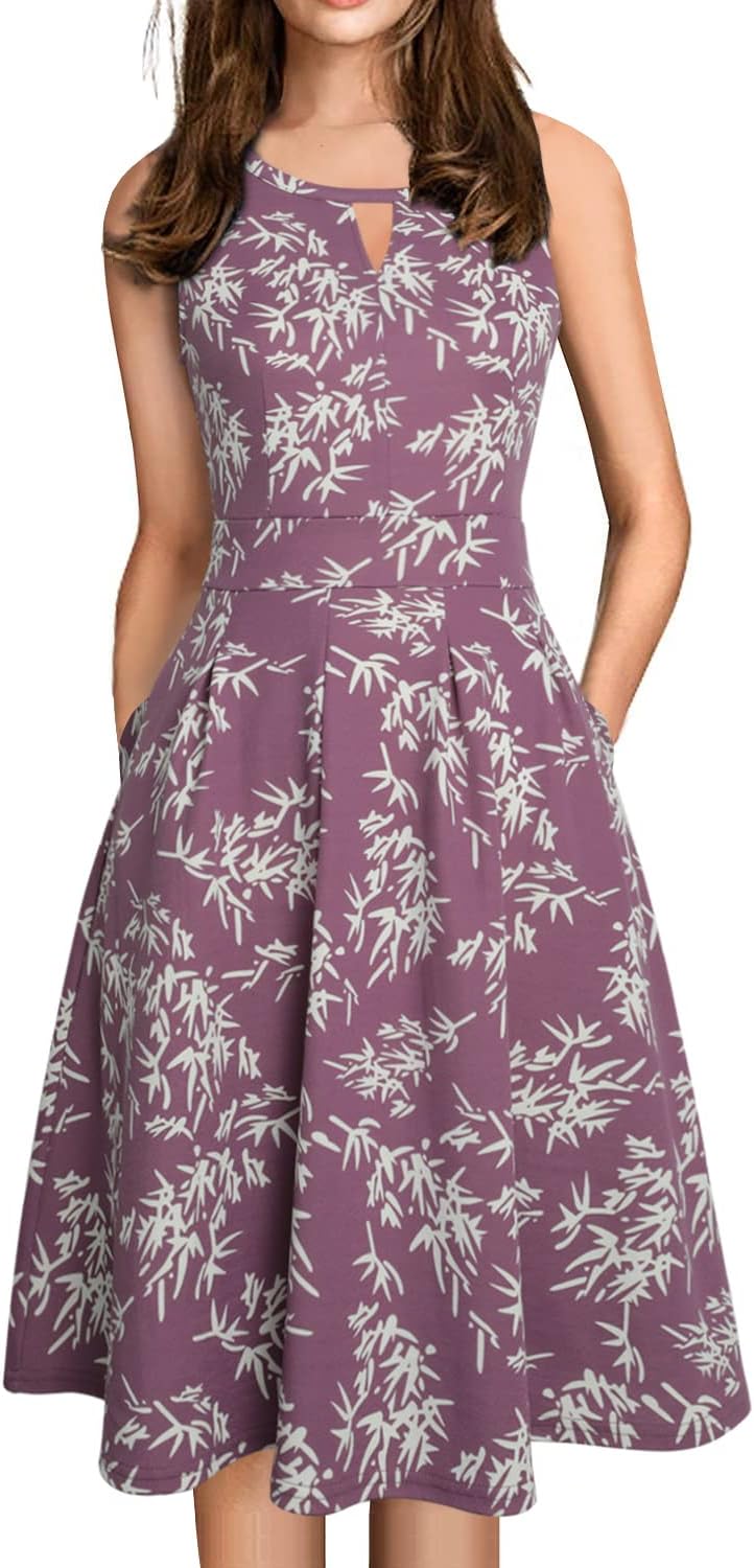 Sureple Women's Retro Sleeveless Swing Dress with Pockets