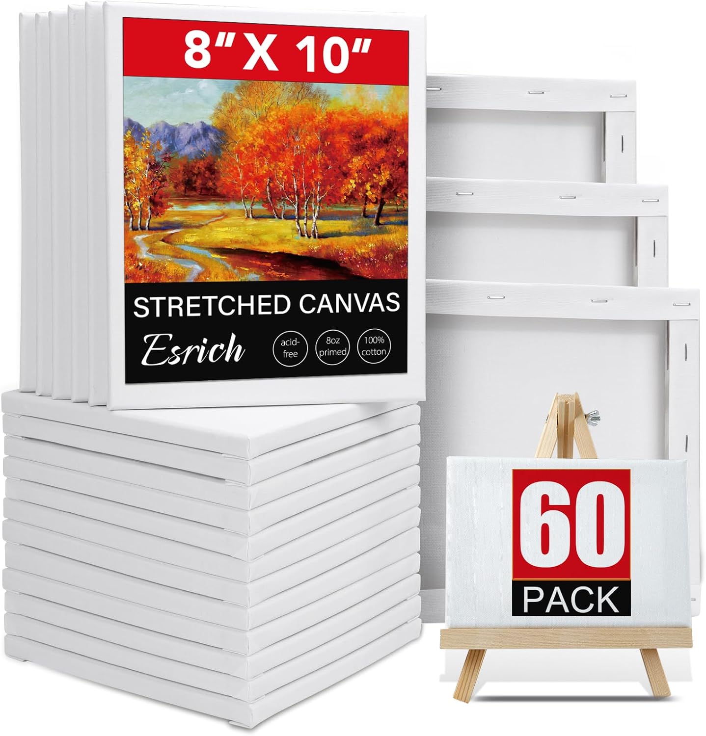 ESRICH Stretched Canvases for Painting 8x10 - 60 Pack Value Set