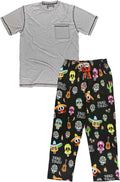 Men's Cotton Pajama Set with Sugar Skull Print - Short Sleeve
