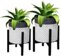 Planter with Stand Set of 2 - Mid Century Modern Pots for Indoors