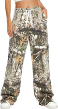 Camo Pants Women High Waisted Wide Leg Cotton - Baggy Cargo Style