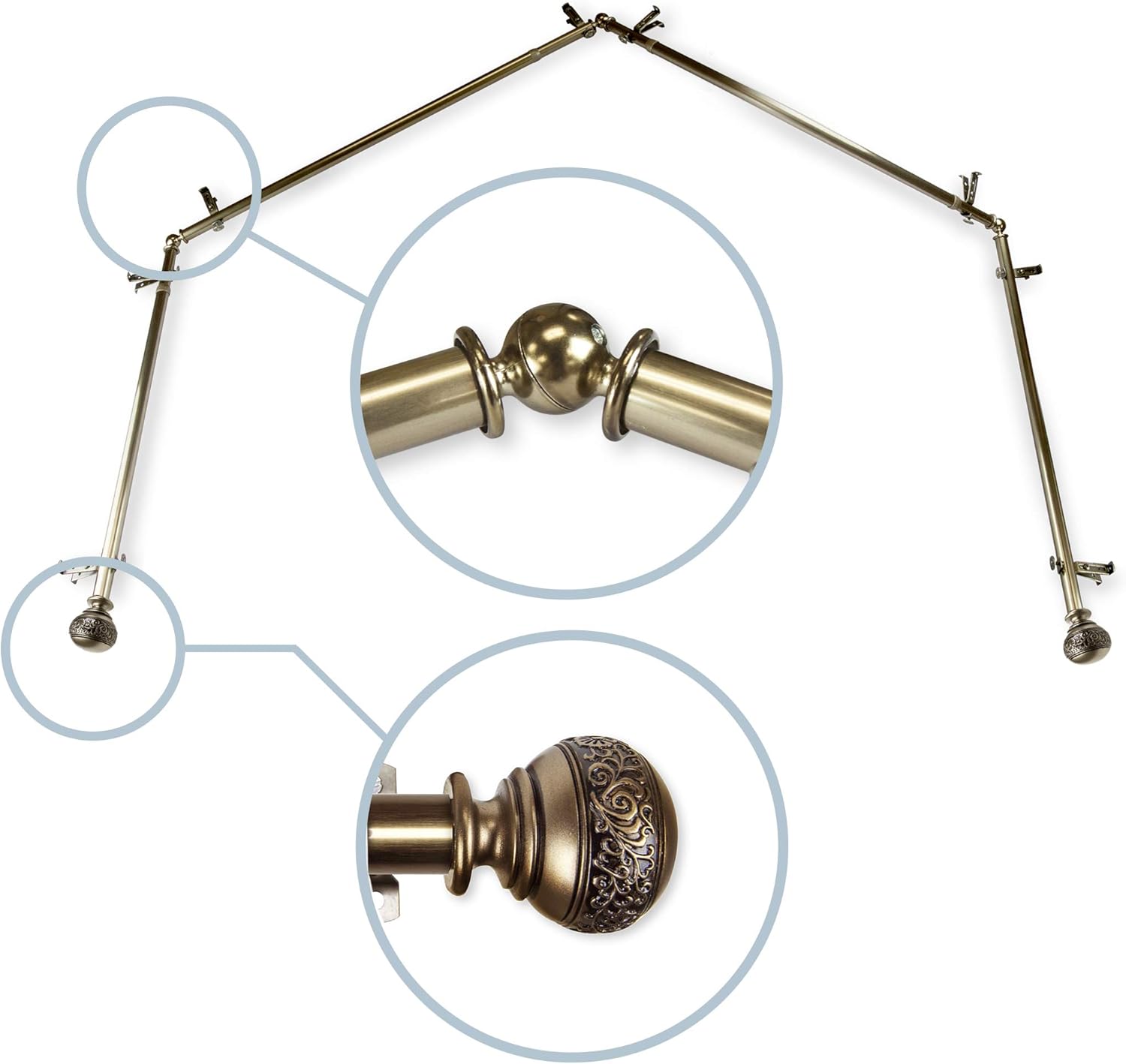 Bay Window Curtain Rod - Antique Brass Finish