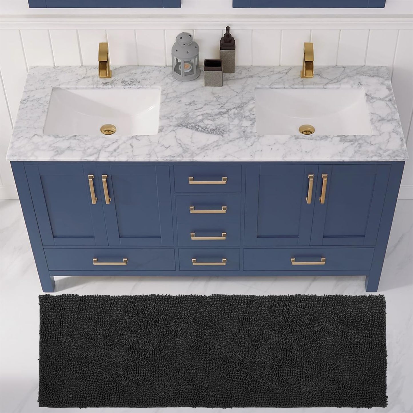 LuxUrux Plush Chenille Runner Rug - Ultra-Soft Non-Slip Bath Mat