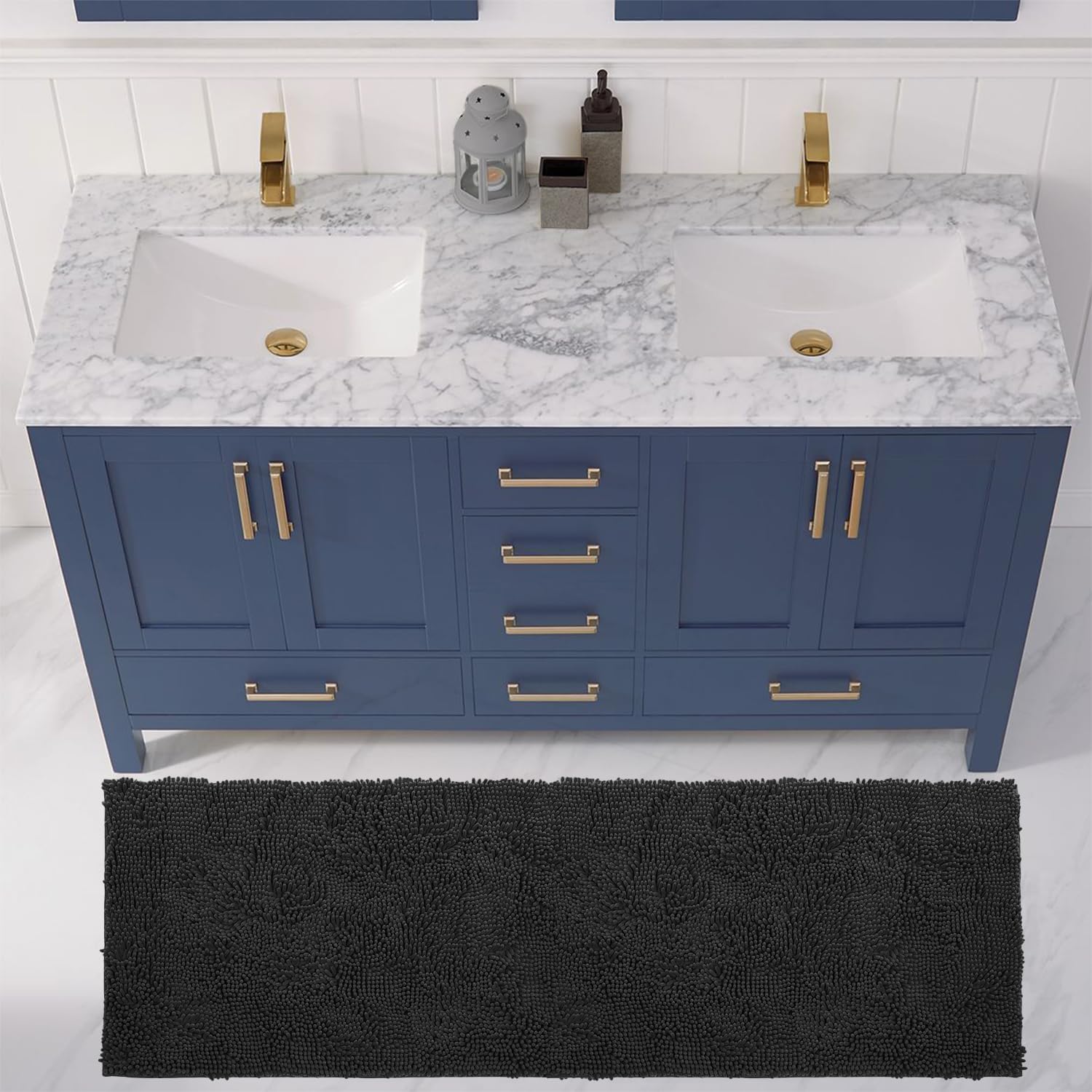LuxUrux Plush Chenille Runner Rug - Ultra-Soft Non-Slip Bath Mat