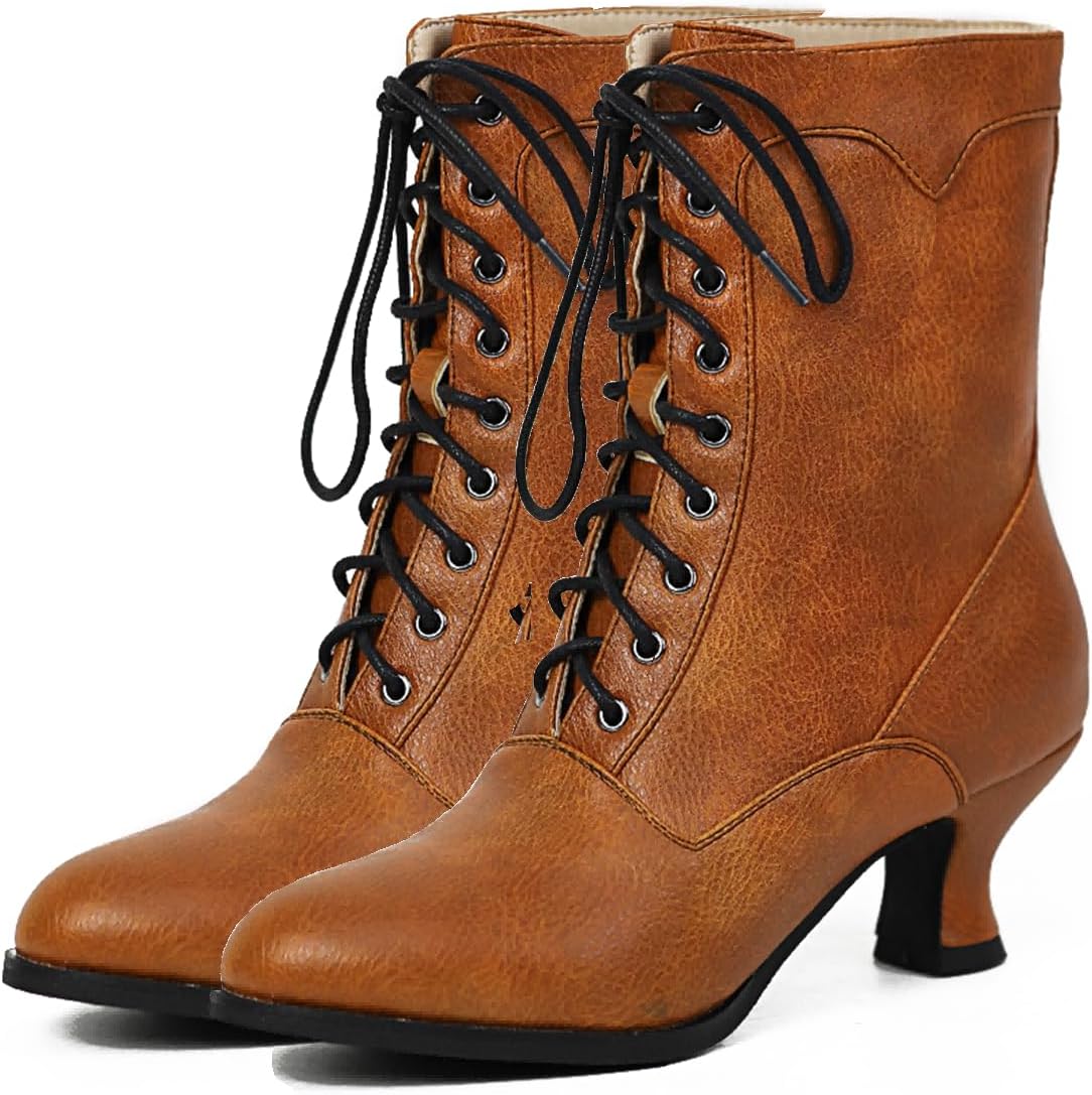 Women's Victorian Ankle Boots - Stylish Mid Calf Lace Up Design