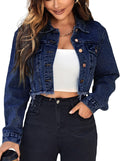 Floerns Women's Cropped Raw Hem Denim Jacket - Casual Chic Layer