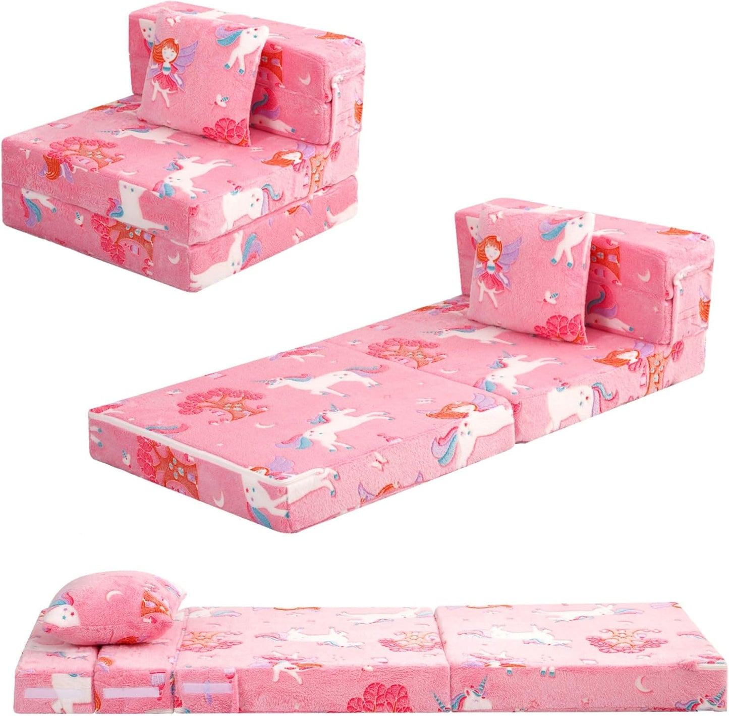 MeMoreCool Foldable Futon Chair Bed for Kids, Glow Tri-fold Sofa