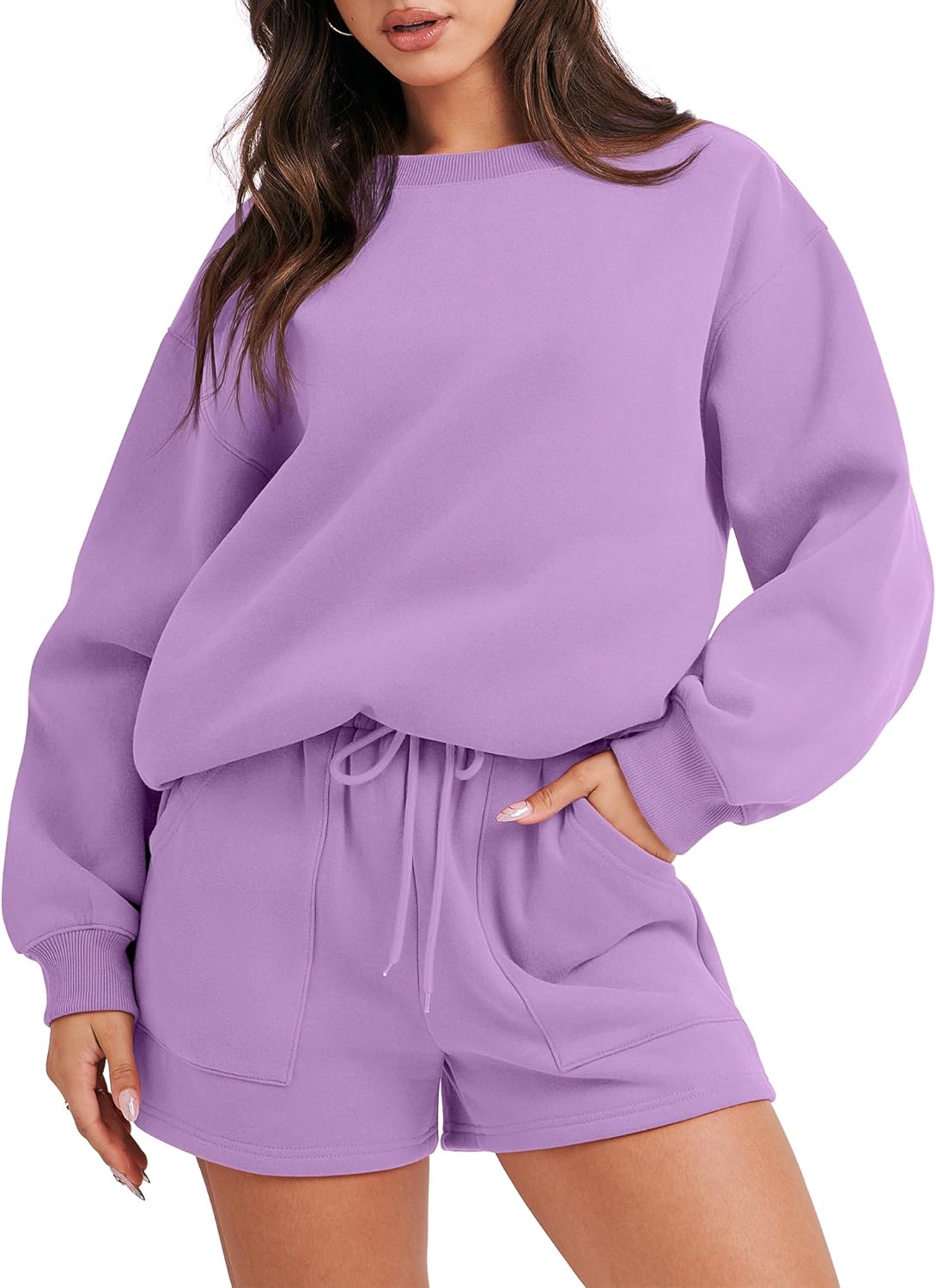 Stylish ANRABESS Women 2 Piece Outfits Sweat Shorts Sets