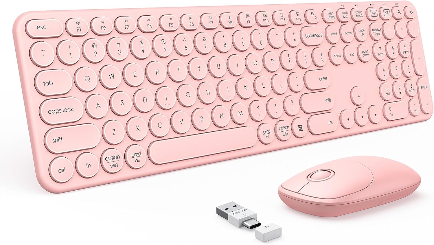 PEIOUS Cute Pink Wireless Keyboard & Mouse Combo