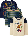 Baby Boys and Toddler Long Sleeve Dino Knit Shirt - 3-Pack