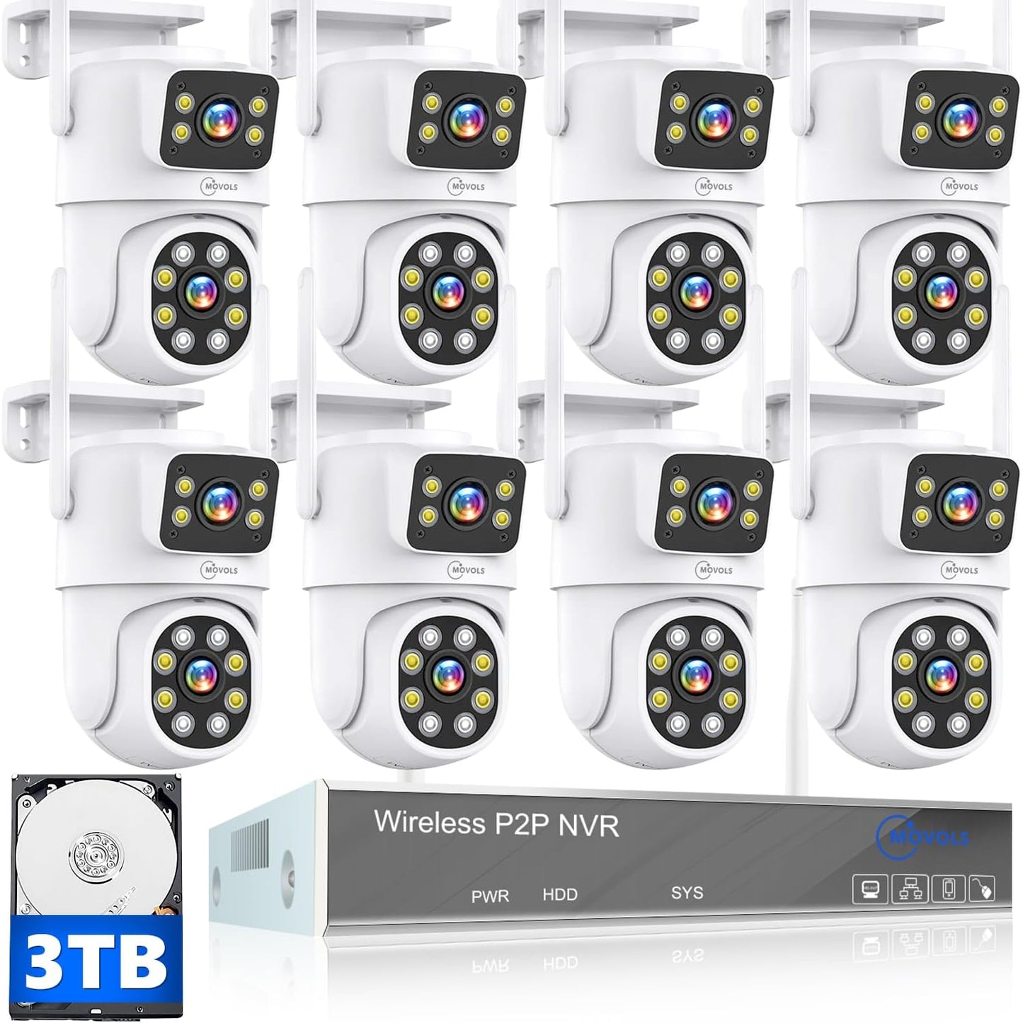 MOVOLS Wireless Security Camera System with Dual Lens and 4MP HD