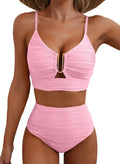 Herseas 2 Piece U-Wire Cutout Bikini Set - High Waisted Textured Fit