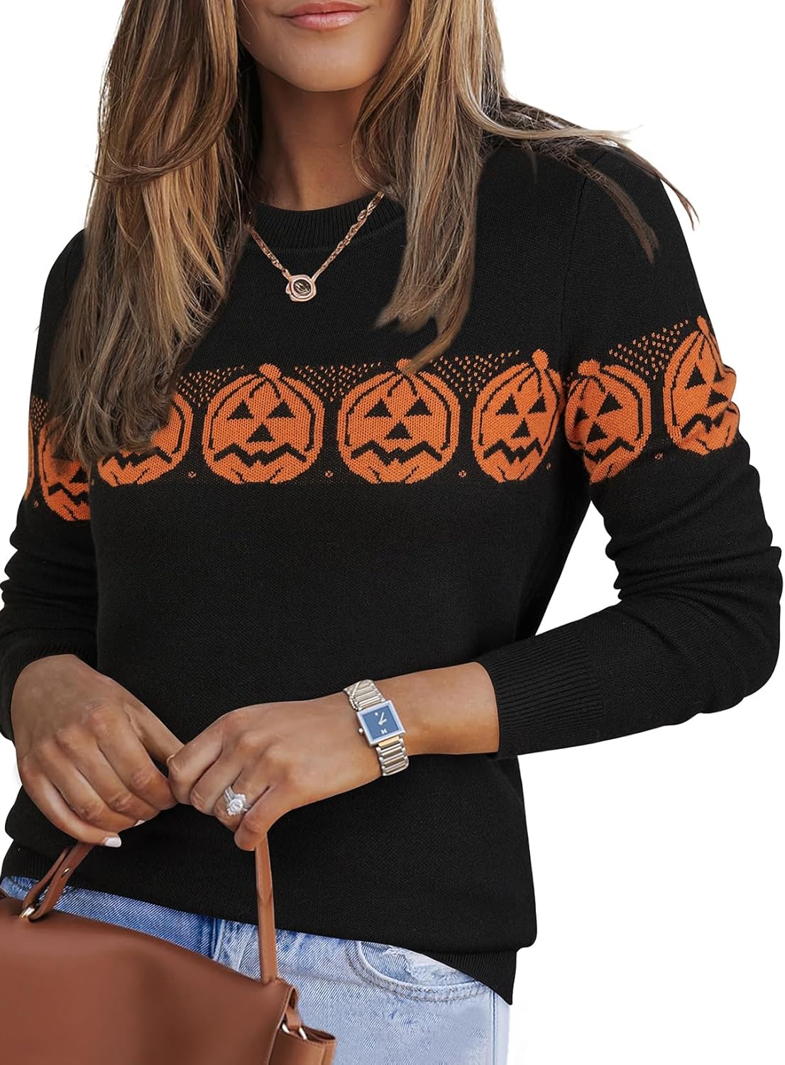 Arach&Cloz Women's Wool Blend Classic Crew Neck Casual Sweater