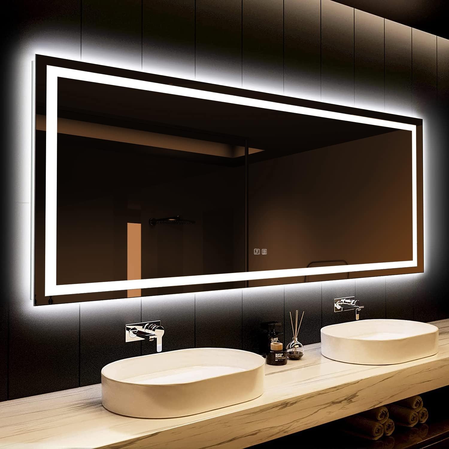 ROOMTEC 60 x 36 Inches LED Bathroom Mirror with Anti-Fog Feature