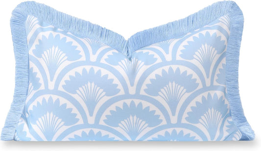 Coastal Grandmillennial Lumbar Pillow Cover for Indoor Outdoor Use