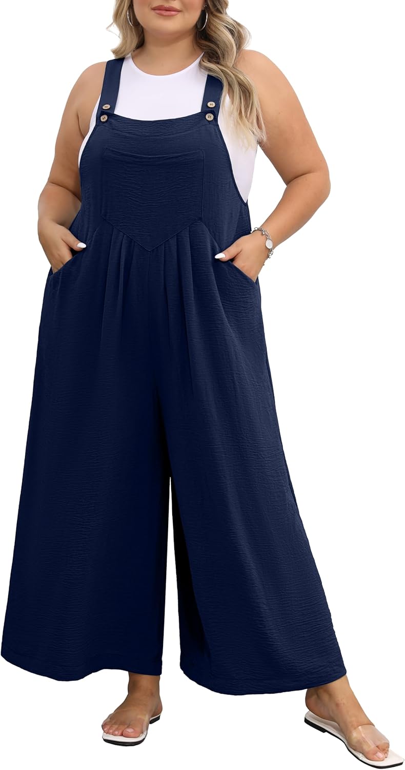 Plus Size Jumpsuit for Women with Adjustable Straps and Pockets
