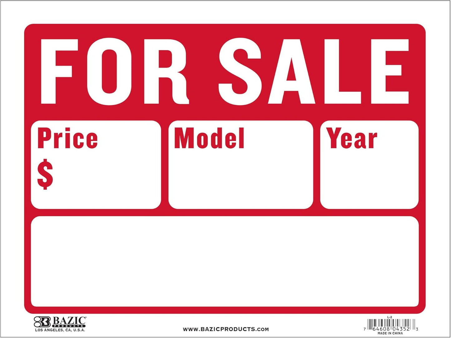 High Visibility BAZIC For Sale Sign for Cars and Trucks