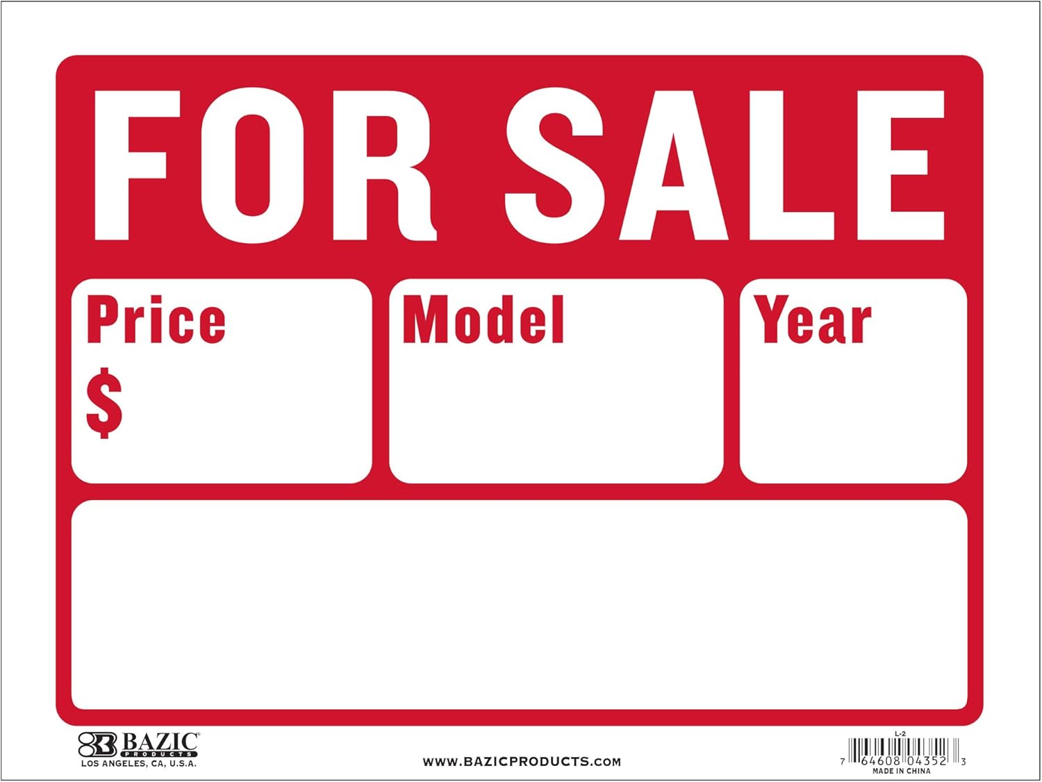 High Visibility BAZIC For Sale Sign for Cars and Trucks