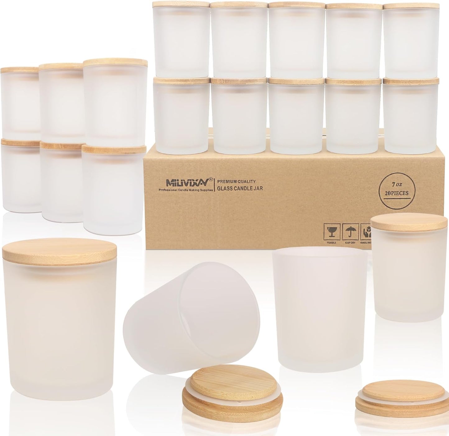 20 Pack 7 OZ Frosted Thick Glass Candle Jars with Lids for Crafts
