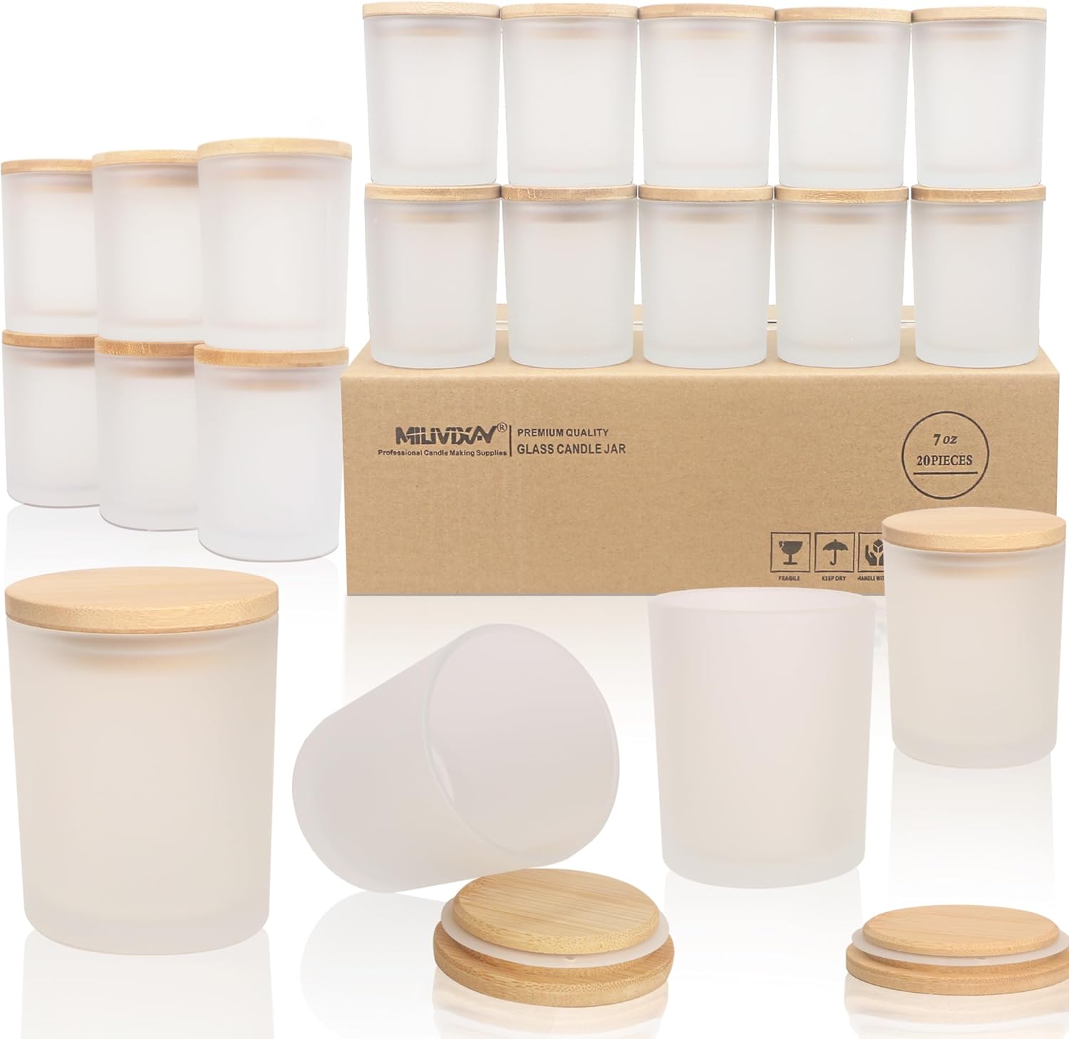 20 Pack 7 OZ Frosted Thick Glass Candle Jars with Lids for Crafts