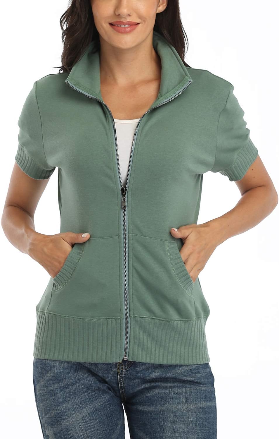 andy & natalie Women's Stand Collar Zip Up Jacket for Comfort