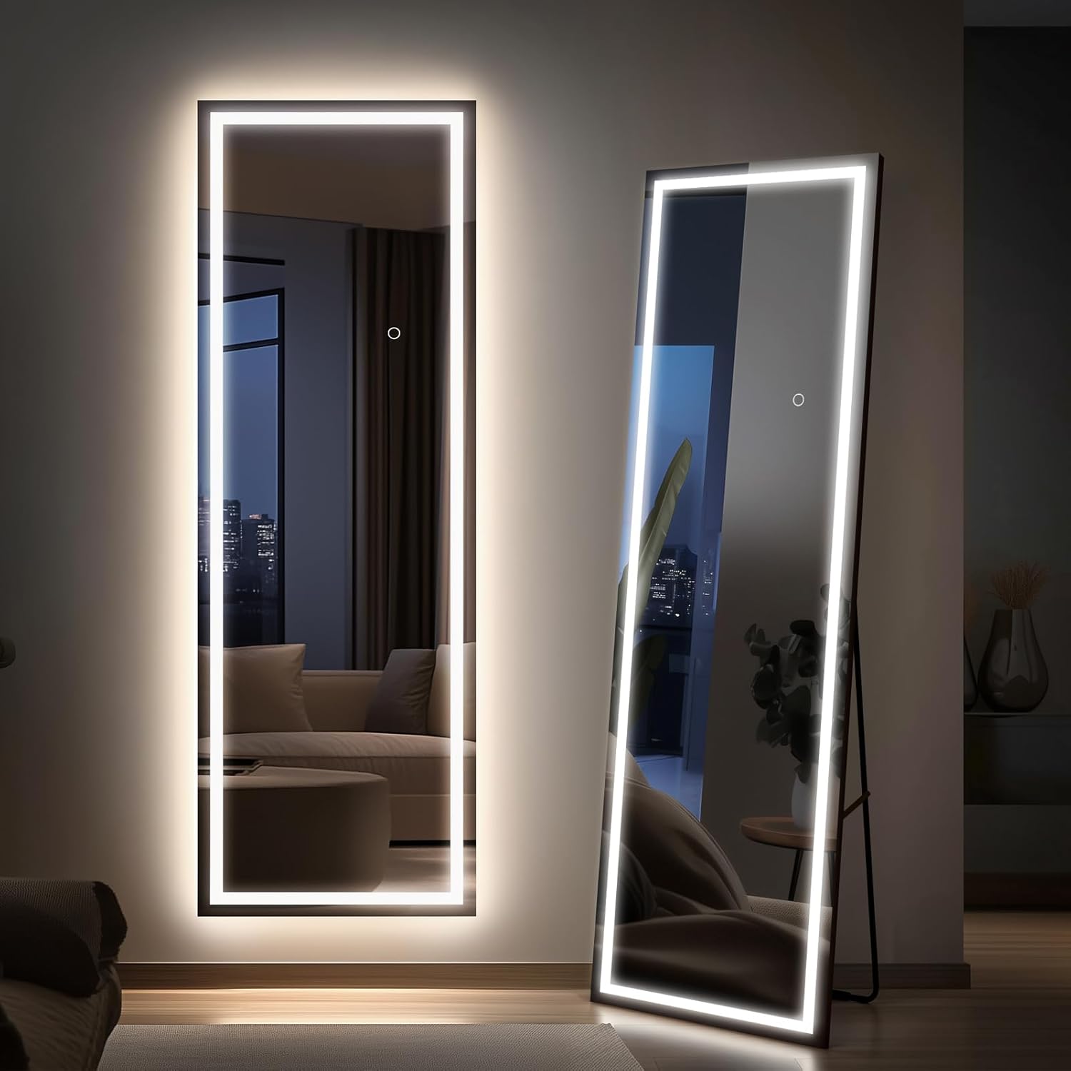 Kosmonia 66x22 Frameless Full Length Mirror with LED Light
