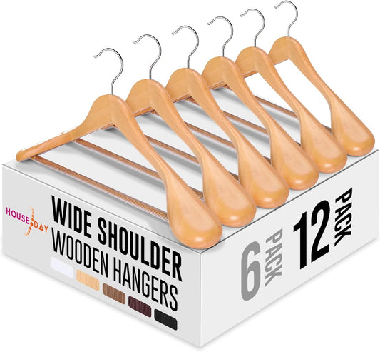 HOUSE DAY Wide Shoulder Wooden Hangers for Heavy Clothes