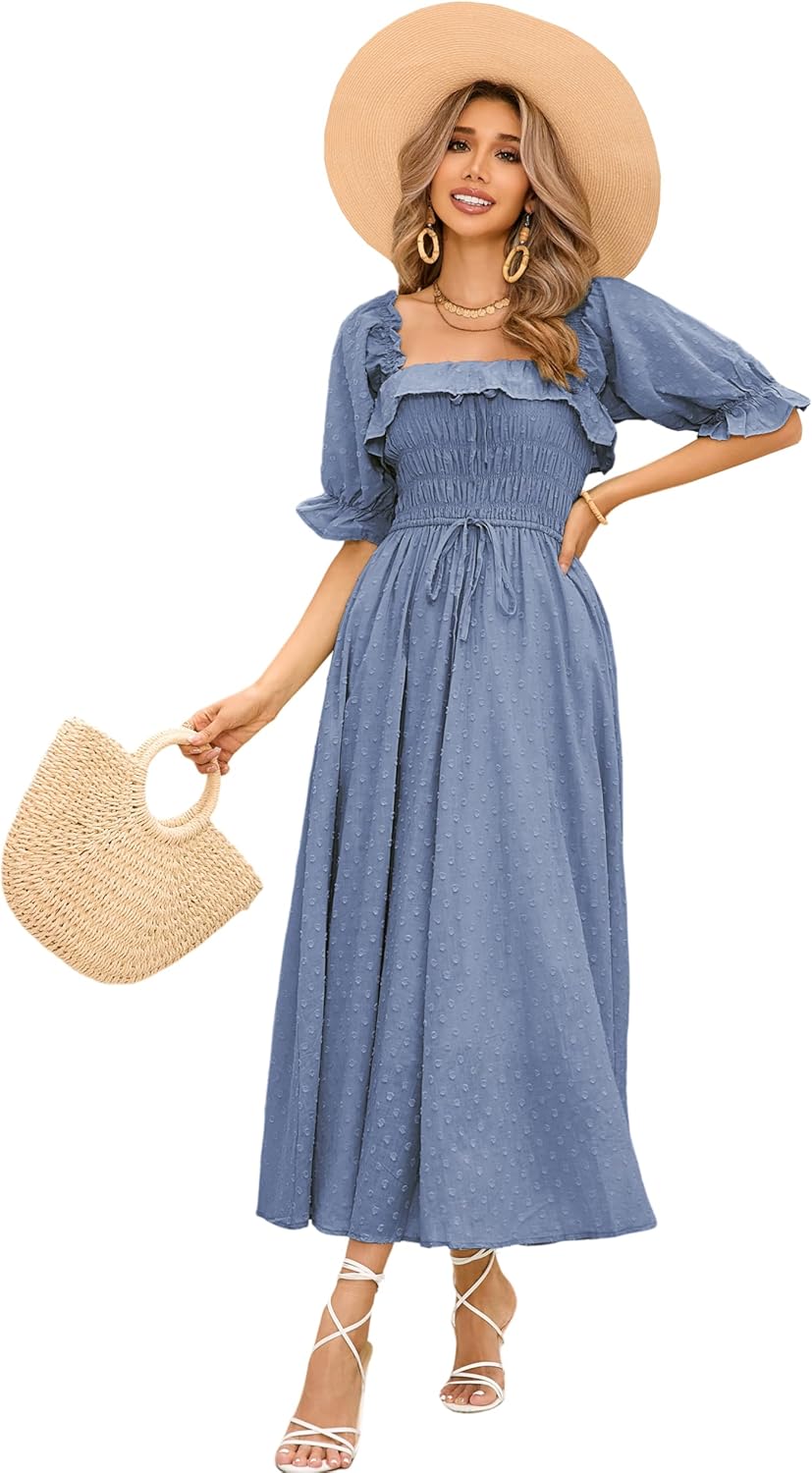 R.Vivimos Women Summer Half Sleeve Cotton Ruffled Dresses