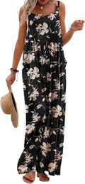 YESNO Women's Boho Floral Wide Leg Jumpsuit - Airy Cotton Comfort