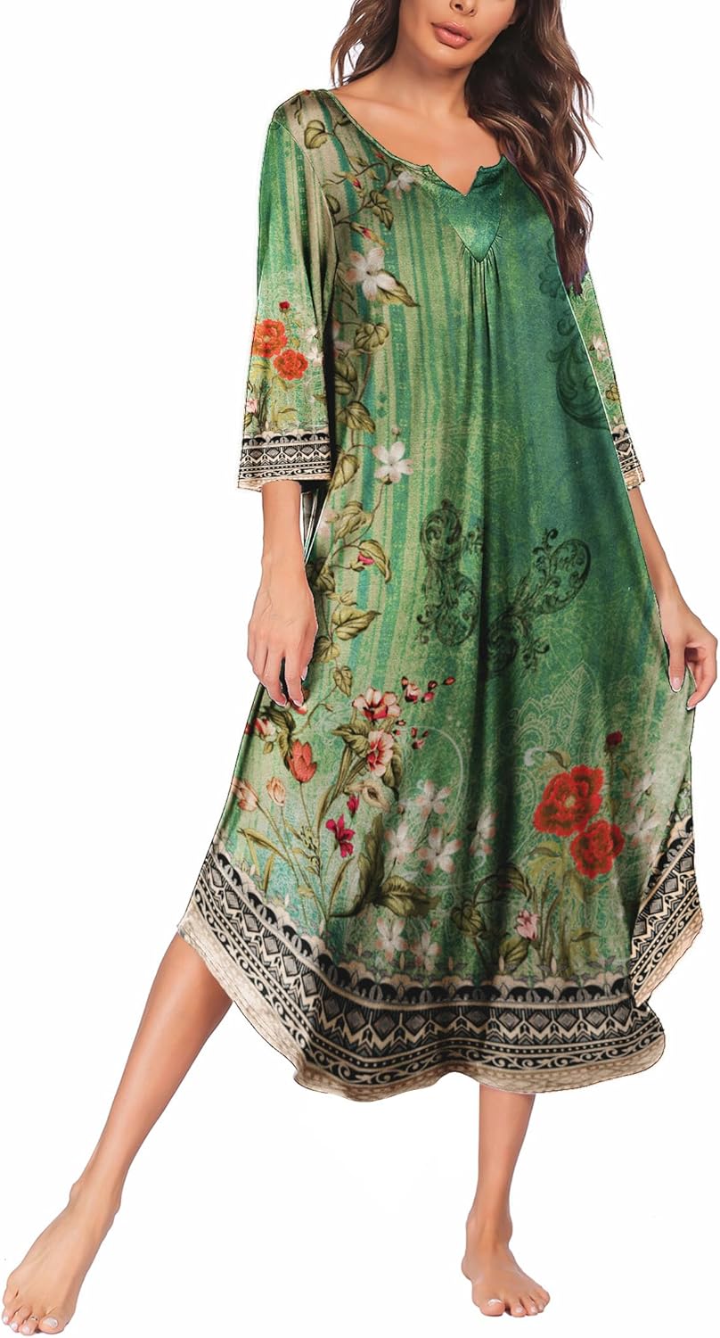 Ekouaer Long Nightgown for Women with 3/4 Sleeves and Comfort