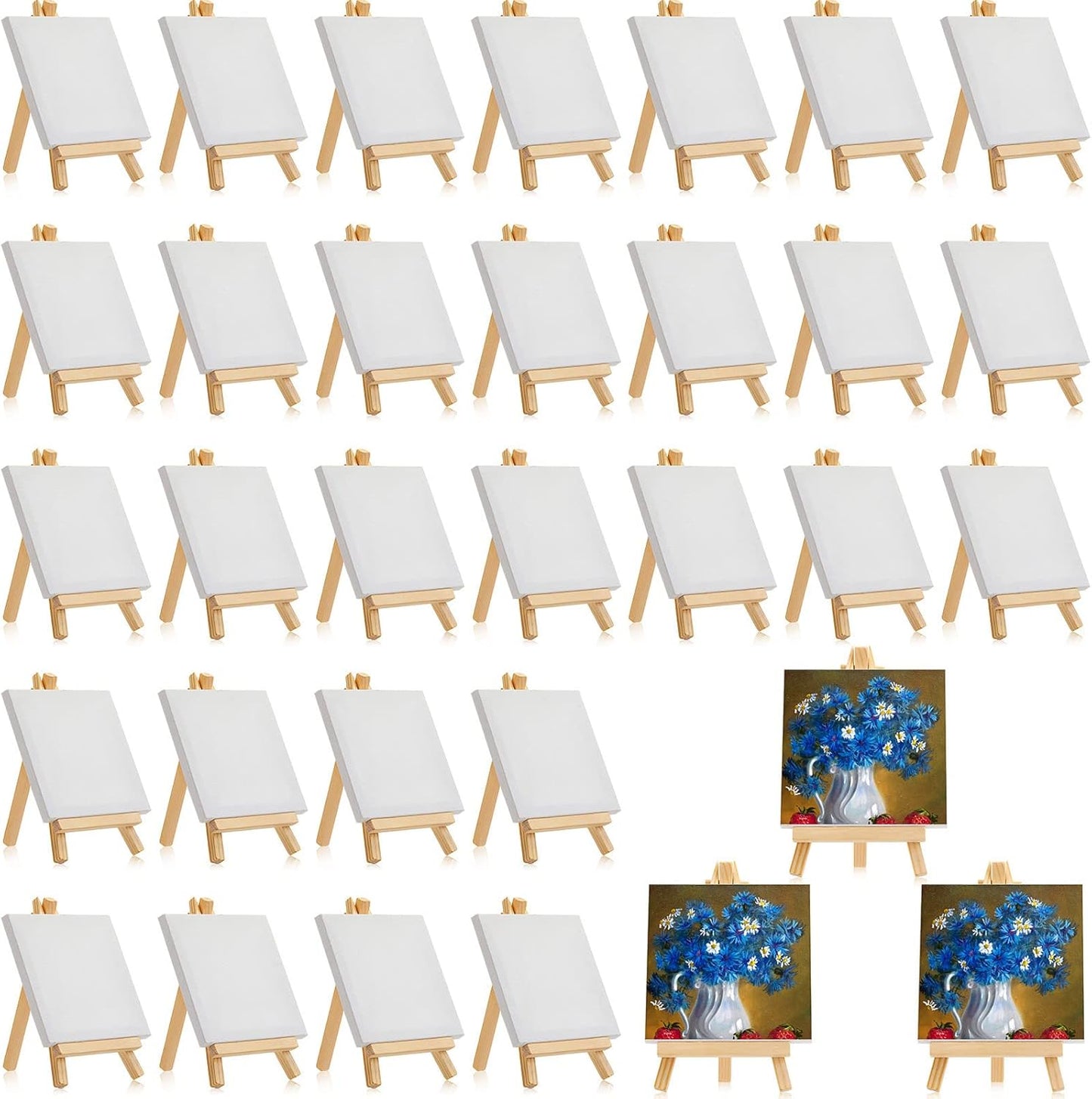 32 Pack Mini Canvases with Easels for Kids Art Projects