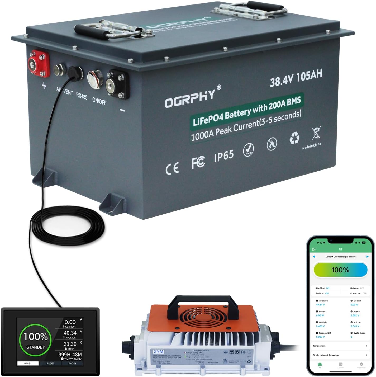 36V Lithium Golf Cart Battery with 200A BMS and Touch Monitor