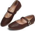Mary Jane Shoes Women Ballet Flats with Strap Square Toe - Comfy Brown