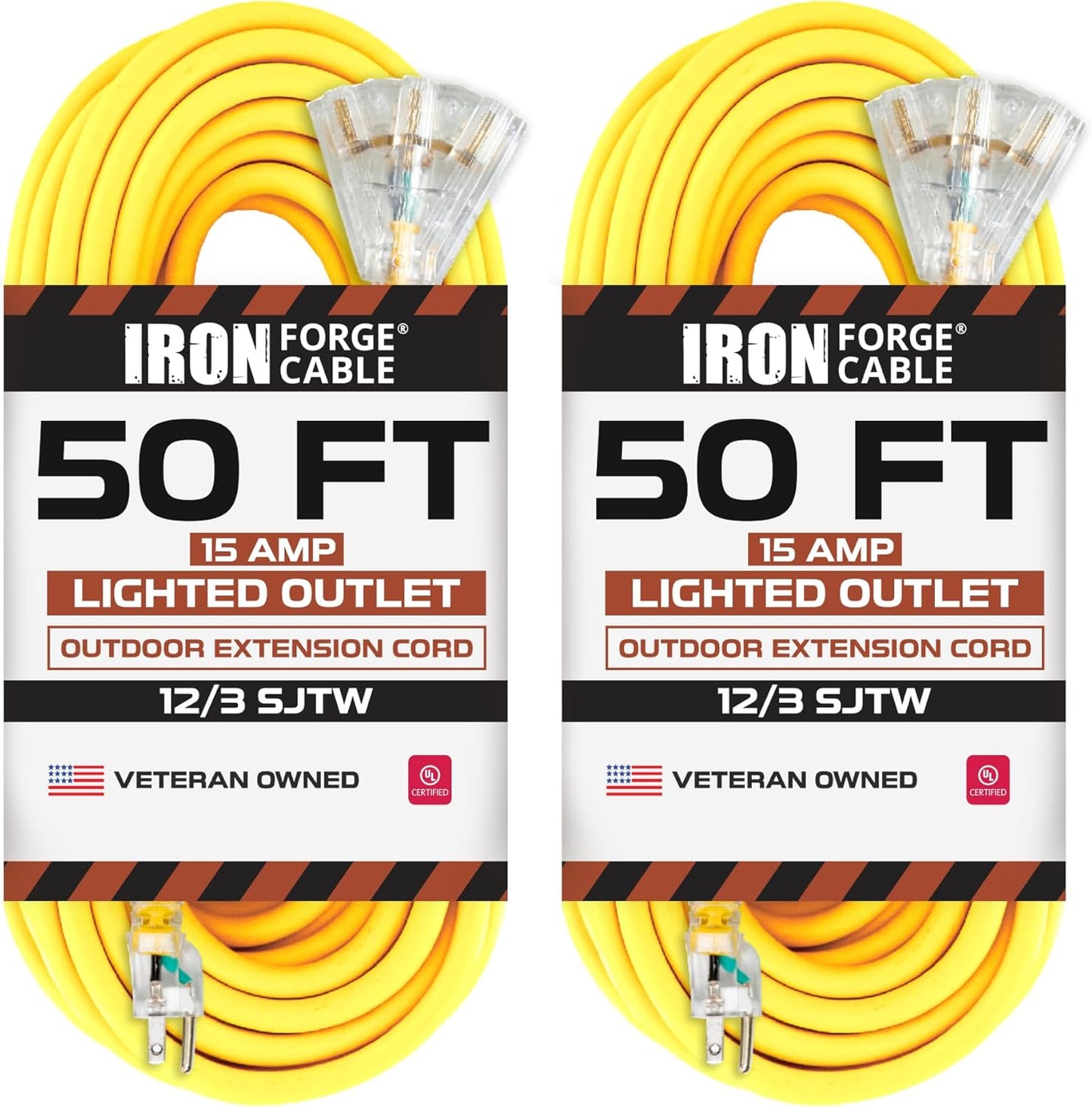 50 Foot Lighted Outdoor Extension Cord with 3 Outlets - Heavy Duty