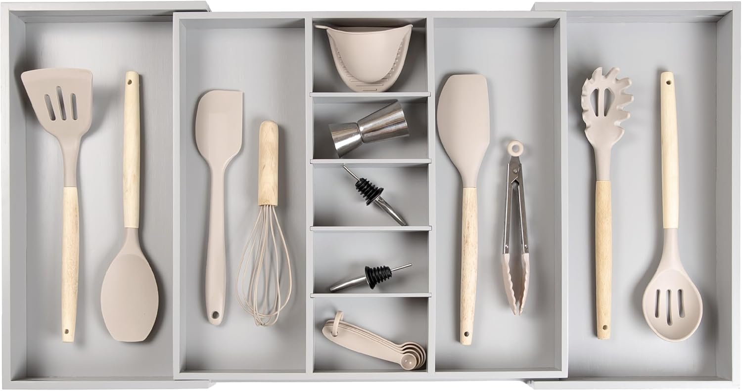 Adjustable Kitchen Drawer Organizer for Utensils and Junk Storage