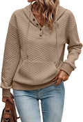SHEWIN Women's Quilted Half Button Hooded Sweatshirt - Cozy Fall